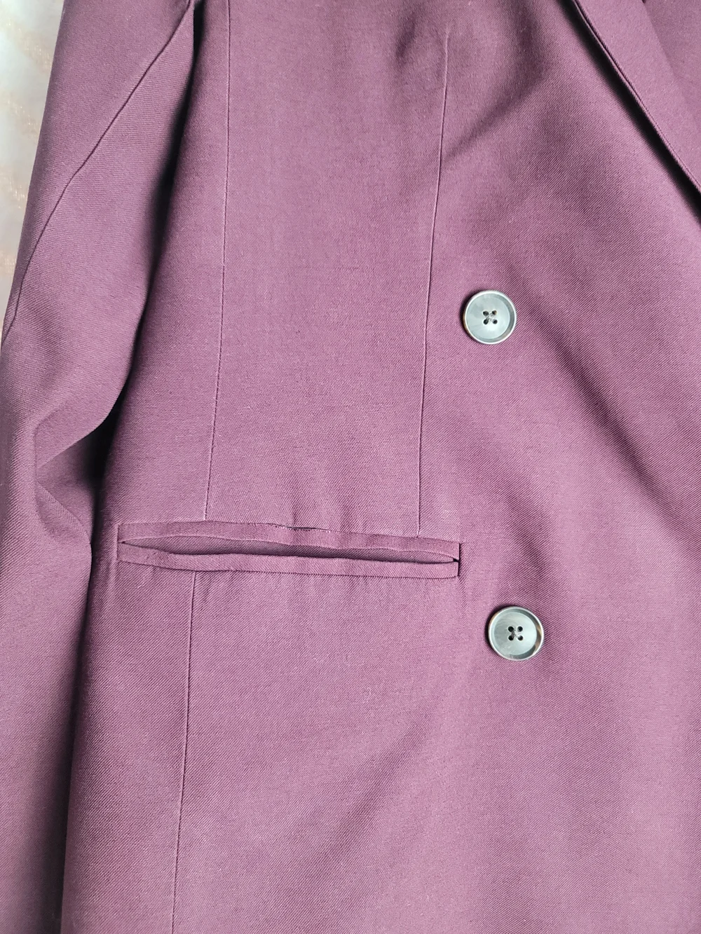 Wool-Blend Double Breasted Blazer - Burgundy - Picture 5 of 7